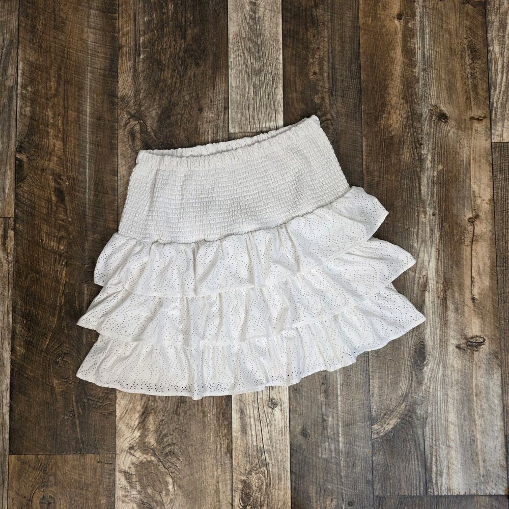 Michael Michael Kors White Eyelet Ruffle Skirt Smocked Coquette Cottagecore XL